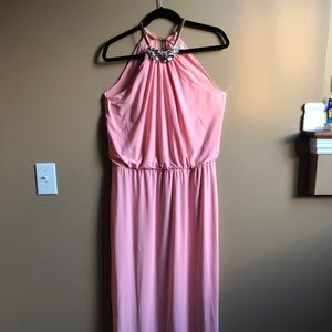 Cleo coral beaded neckline long dress